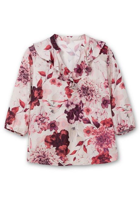 sheego Tunika mit Volant am Ausschnitt und Blütenprint - beere gemustert sheego Fabrikpreis