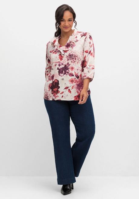 sheego Tunika mit Volant am Ausschnitt und Blütenprint - beere gemustert sheego Fabrikpreis