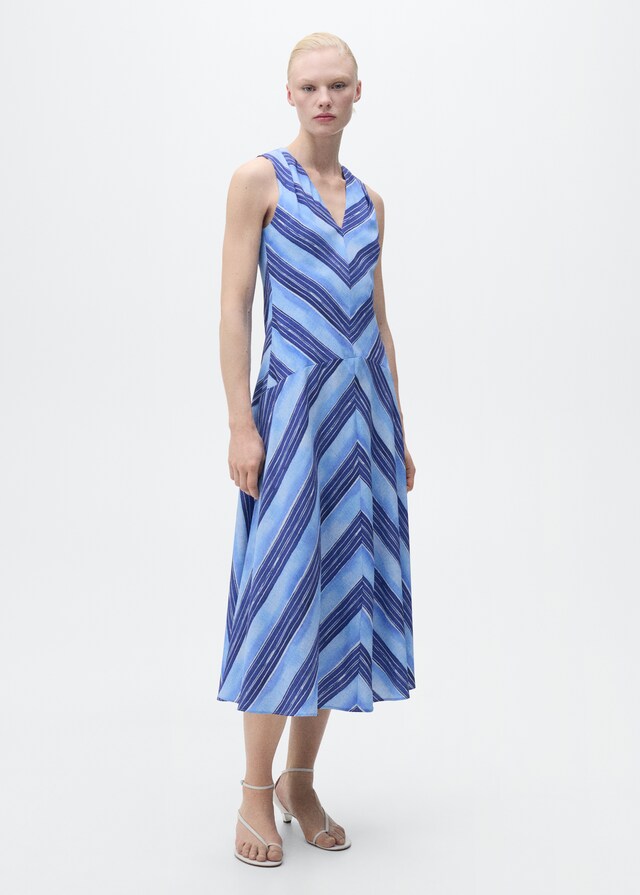 Mango Ausgestelltes Kleid mit Streifen Heißer Verkauf