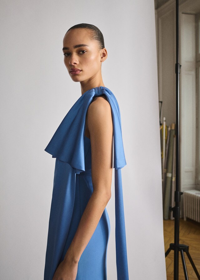 Mango Satinkleid mit Drapierung und Schleifendetail Online Outlet
