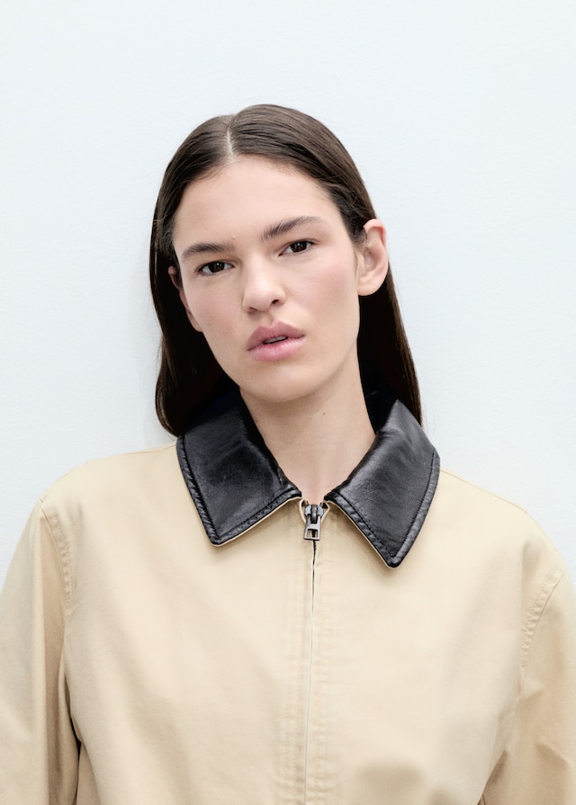 Mango Baumwolljacke mit Kontrastkragen Tiefpreis