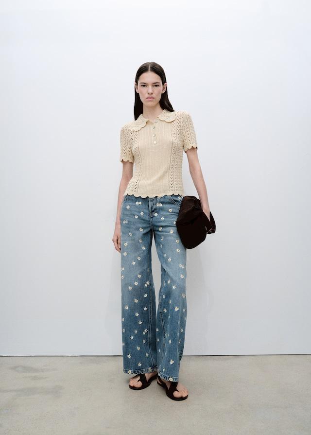 Mango Jeans wideleg mit Blumenstickerei Begrenzte Freigabe