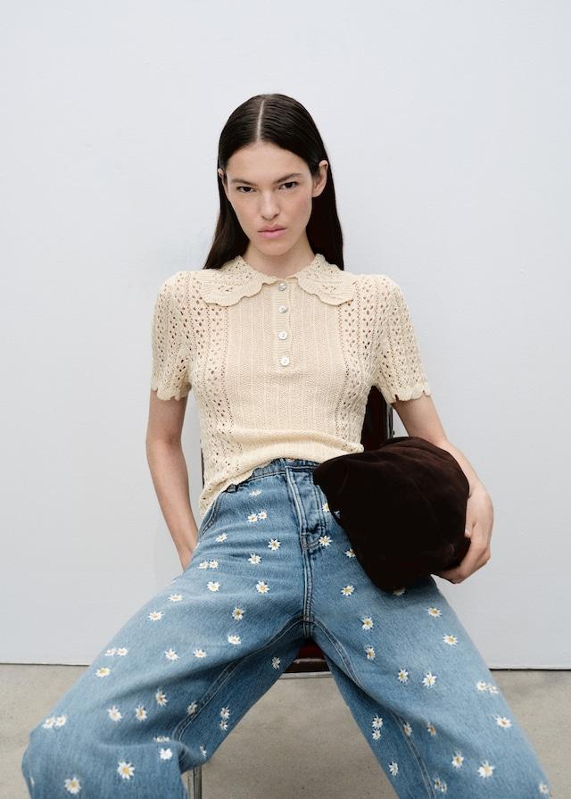 Mango Jeans wideleg mit Blumenstickerei Begrenzte Freigabe