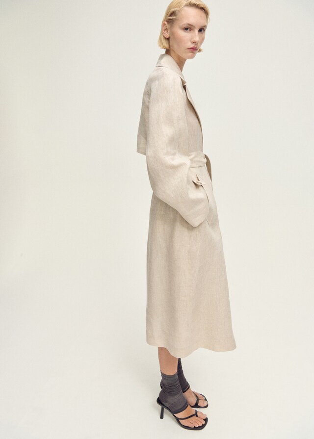 Mango Leinen-Trenchcoat mit markantem Reverskragen Bis zu 50% Rabatt