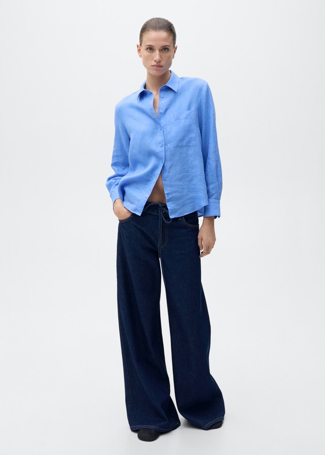 Mango Leinen-Hemdbluse mit Tasche Speichern exportieren