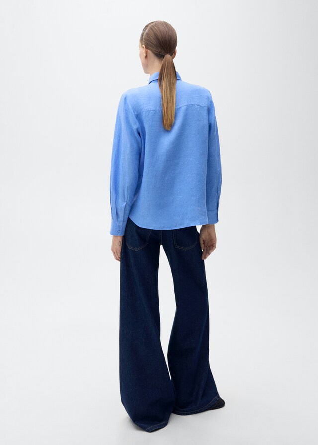 Mango Leinen-Hemdbluse mit Tasche Speichern exportieren