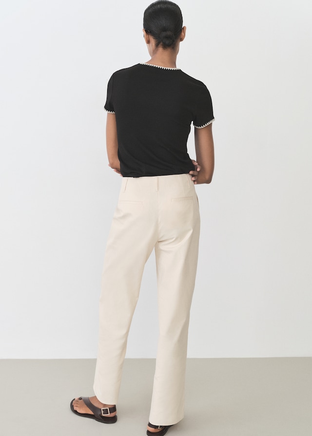 Mango Baumwoll-T-Shirt mit Kontrastborten Black Friday