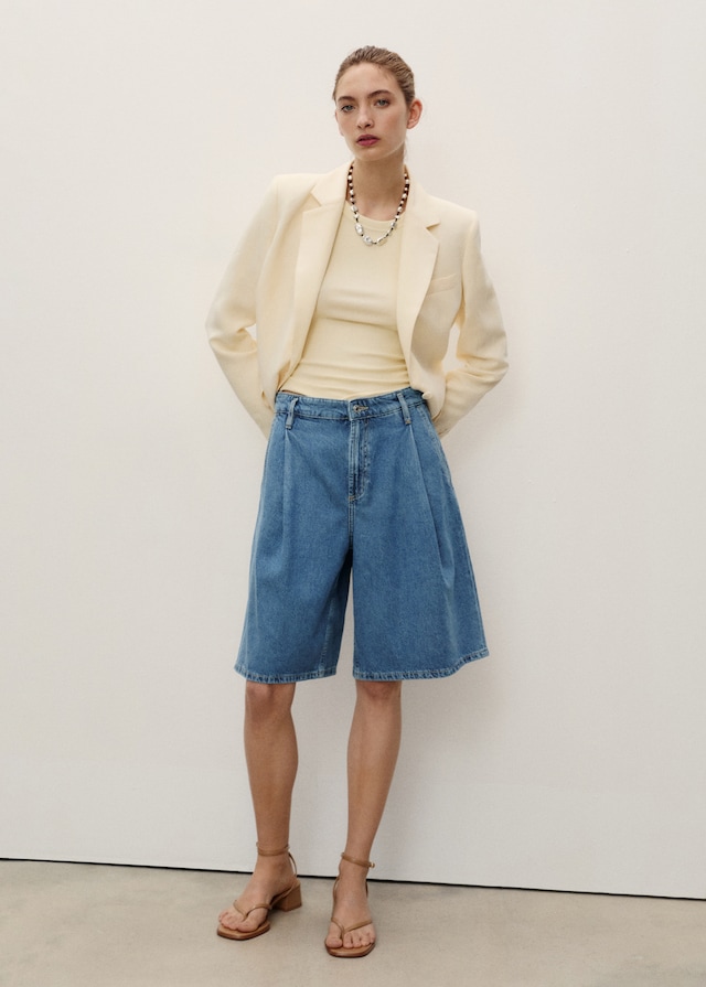 Mango Wideleg-Bermudashorts mit Bundfalten Blitzangebot