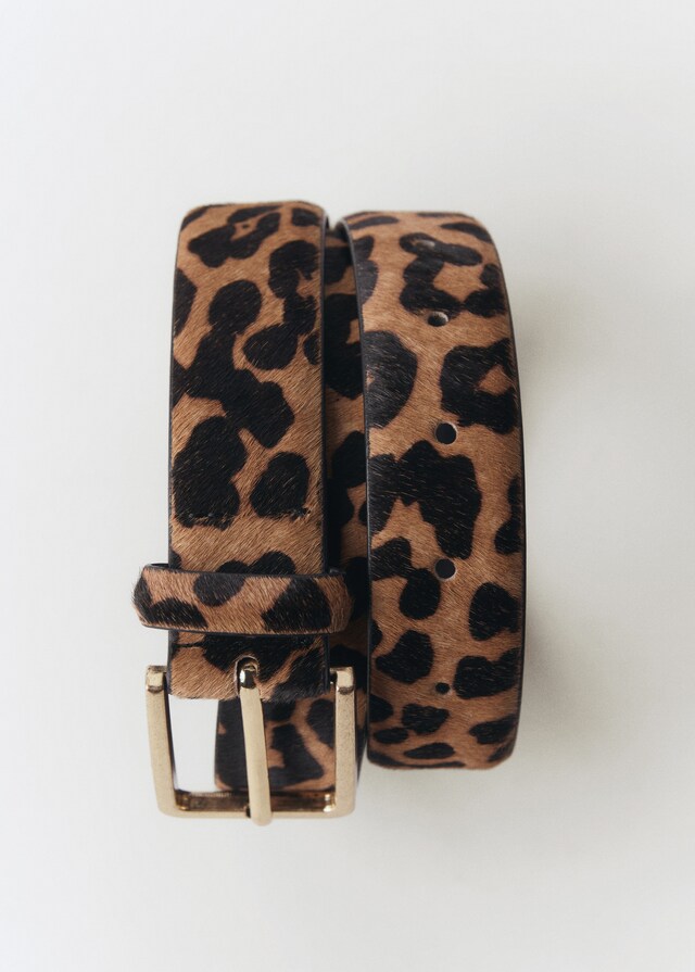 Mango Ledergürtel mit Leopardenfelleffekt Kostenloser Versand