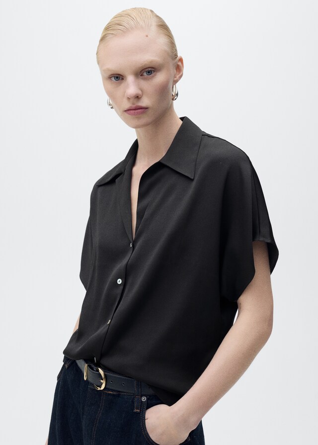 Mango Satiniertes Kurzarmhemd Fabrik Onlineshop