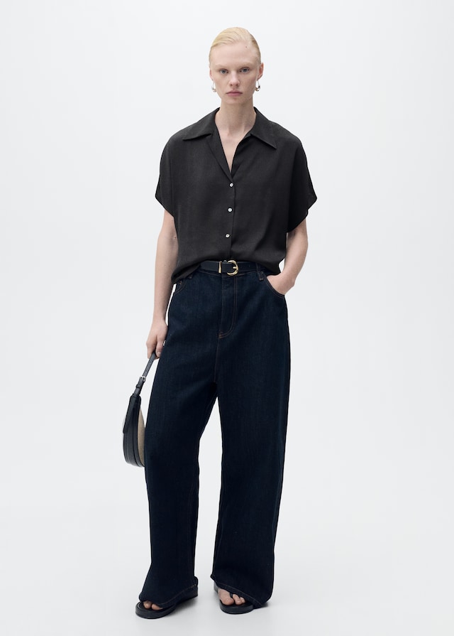 Mango Satiniertes Kurzarmhemd Fabrik Onlineshop