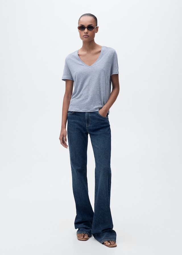 Mango Leinen-T-Shirt mit V-Ausschnitt Osterangebot