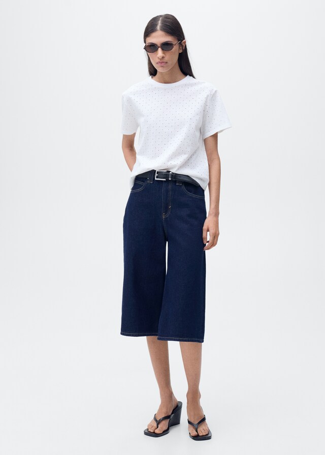 Mango Besticktes T-Shirt mit Ajourmuster Jubiläumsangebot