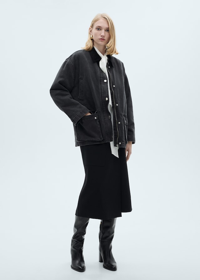 Mango Jacke mit Taschen und Cordkragen Kostenloser Versand