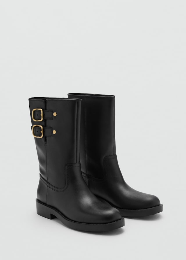 Mango Leder-Ankleboots mit Schnallen Outlet