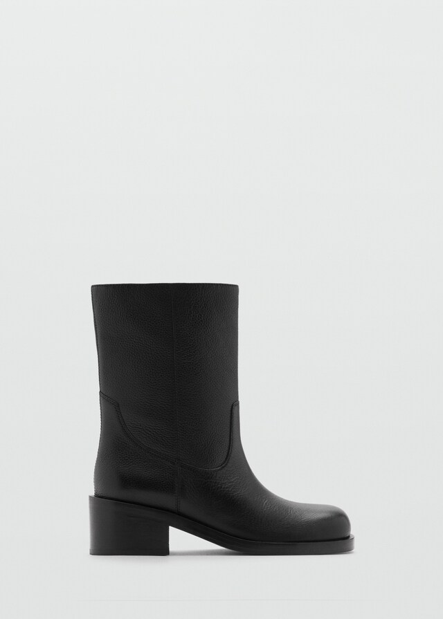 Mango Lederstiefelette mit Karrée-Spitze Auslauf