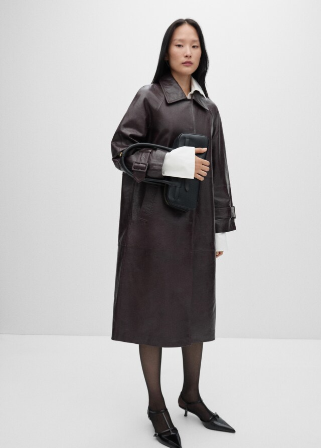 Mango Oversized-Mantel aus 100 % Leder im Angebot