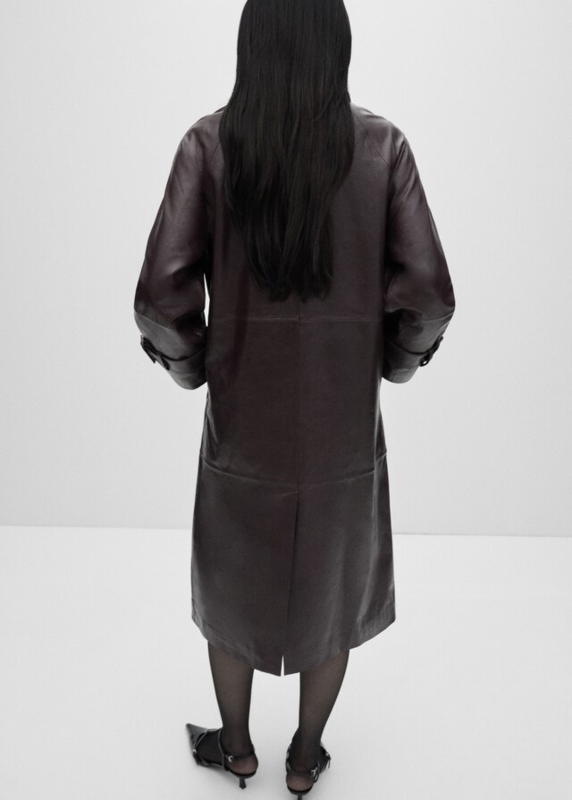 Mango Oversized-Mantel aus 100 % Leder im Angebot