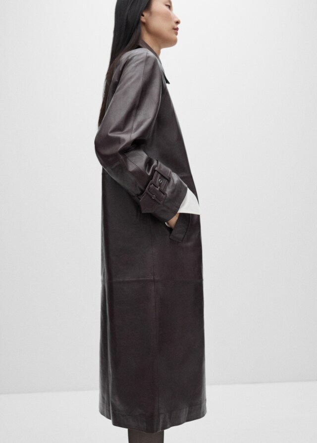 Mango Oversized-Mantel aus 100 % Leder im Angebot