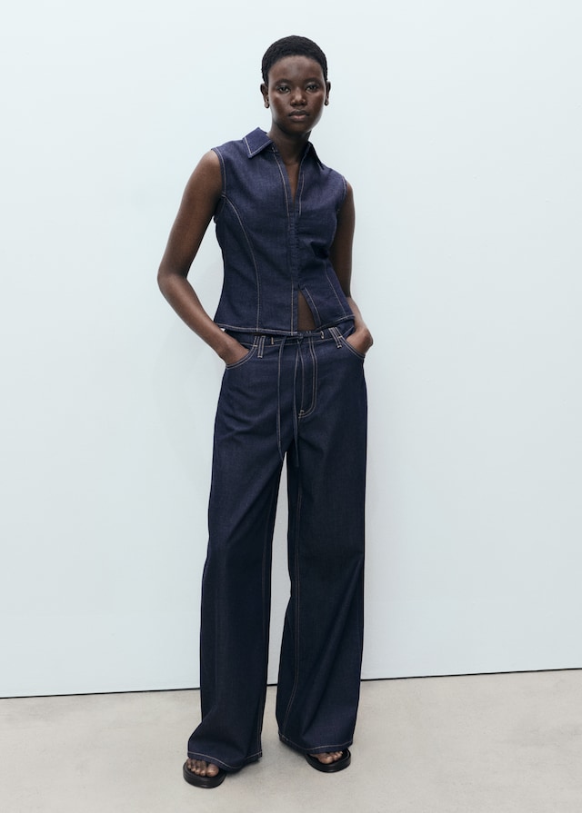 Mango Wideleg-Jeanshose mit Gürtel Großer Ausverkauf