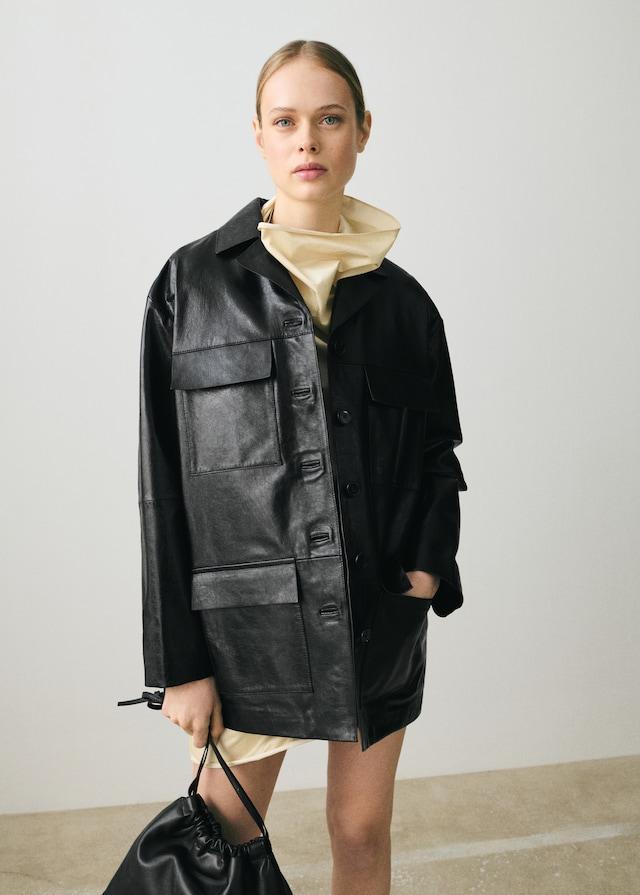 Mango Oversized-Lederjacke mit Taschen Neueste Mode