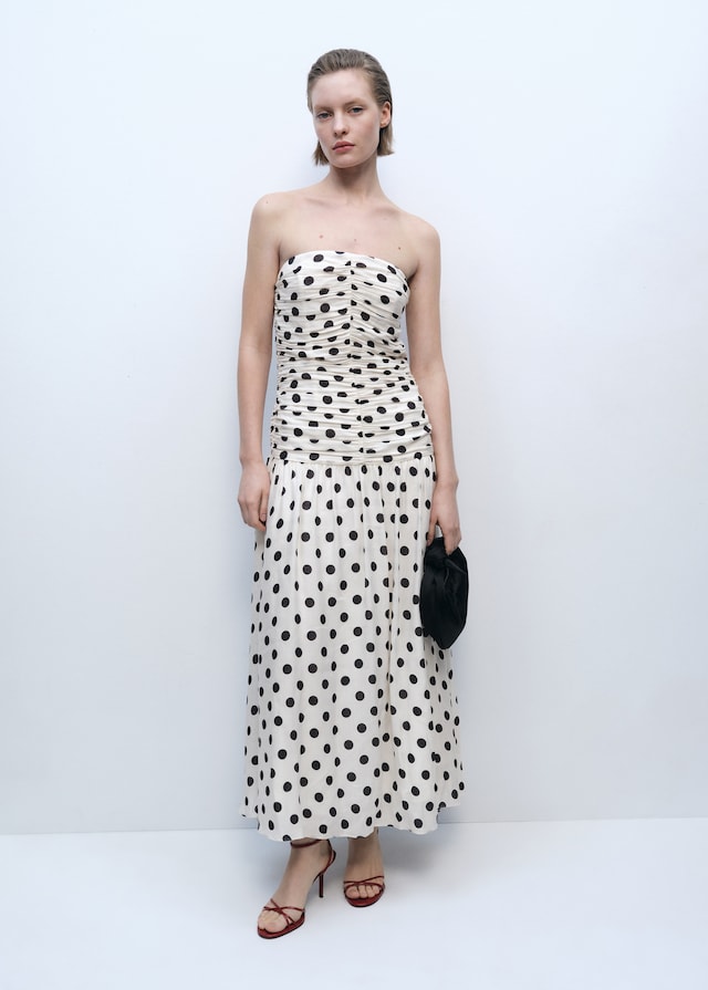 Mango Polka-Dots-Kleid mit drapiertem Oberteil Neuheiten
