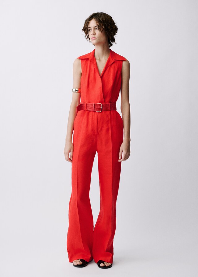 Mango Hemdblusen-Jumpsuit aus Leinen mit Gürtel VIP-Rabatte