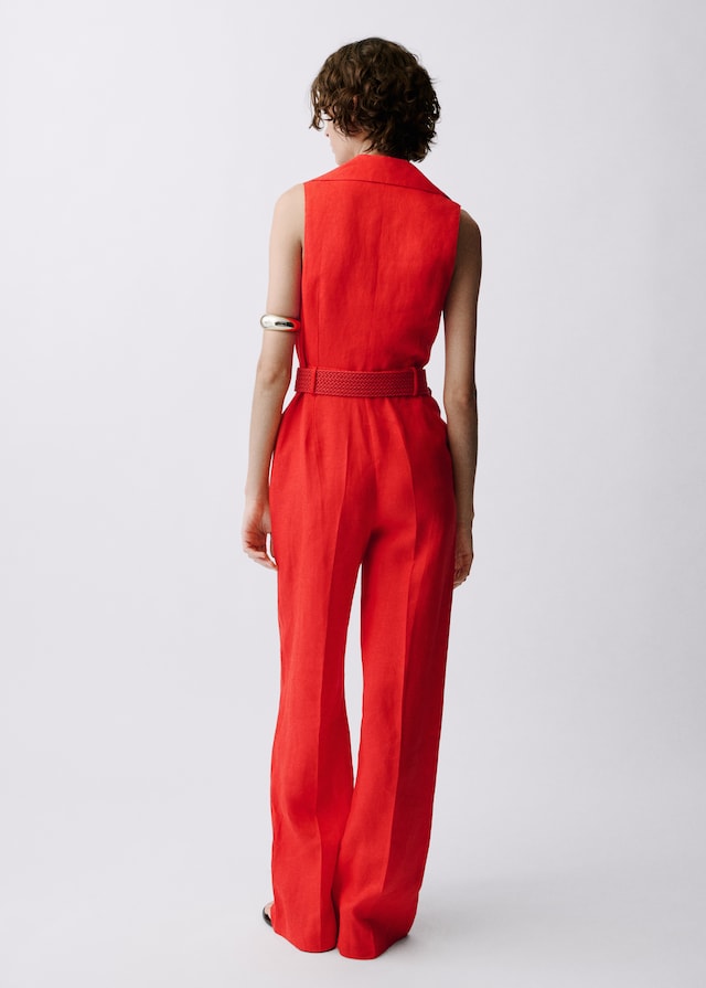 Mango Hemdblusen-Jumpsuit aus Leinen mit Gürtel VIP-Rabatte
