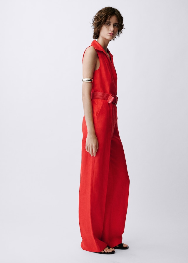 Mango Hemdblusen-Jumpsuit aus Leinen mit Gürtel VIP-Rabatte