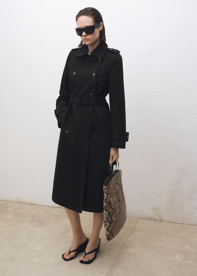 Mango Zweireihiger Baumwoll-Trenchcoat Discount Store für neue Produkte