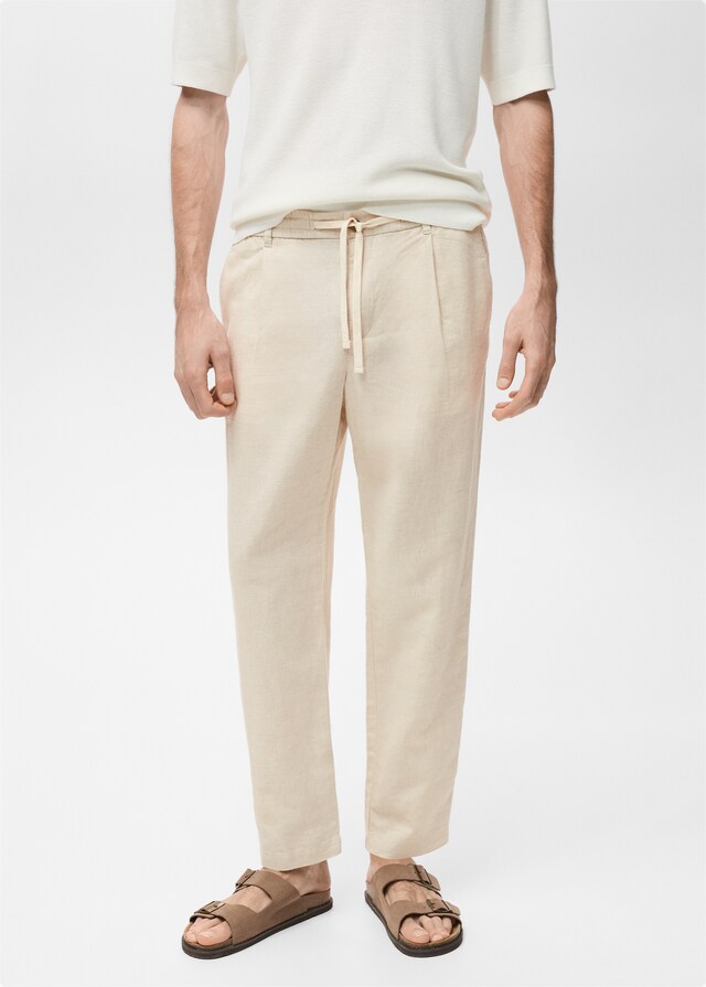 Mango Slim Fit-Leinenhose mit Kordel Fabrikverkauf