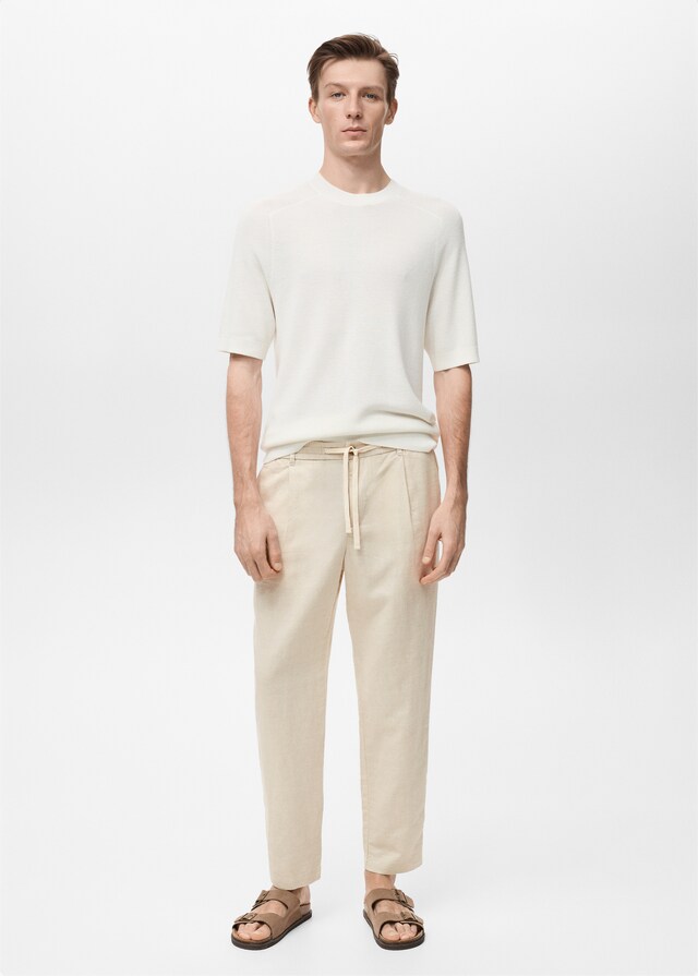 Mango Slim Fit-Leinenhose mit Kordel Fabrikverkauf
