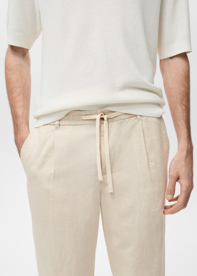 Mango Slim Fit-Leinenhose mit Kordel Fabrikverkauf