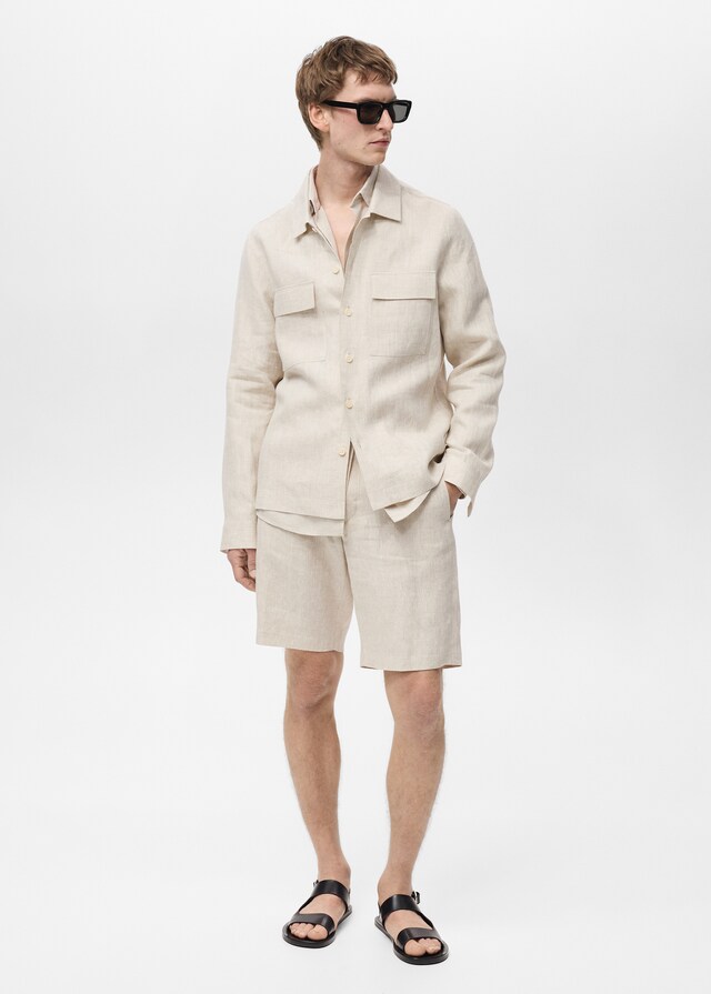 Mango Overshirt mit Taschen aus 100 % Leinen Versandkostenfrei