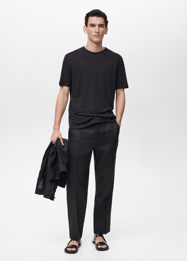 Mango Slim-Fit-T-Shirt aus Leinen Exklusivangebot