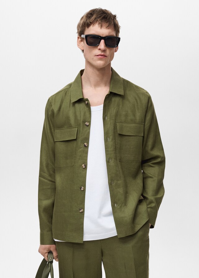 Mango Overshirt mit Taschen aus 100 % Leinen Lagerräumung