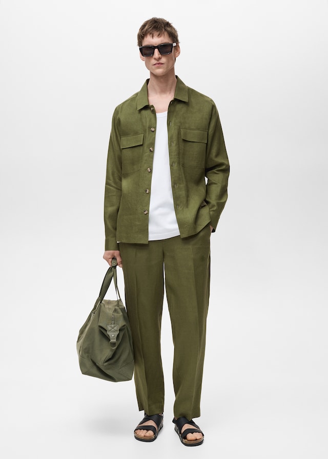 Mango Overshirt mit Taschen aus 100 % Leinen Lagerräumung