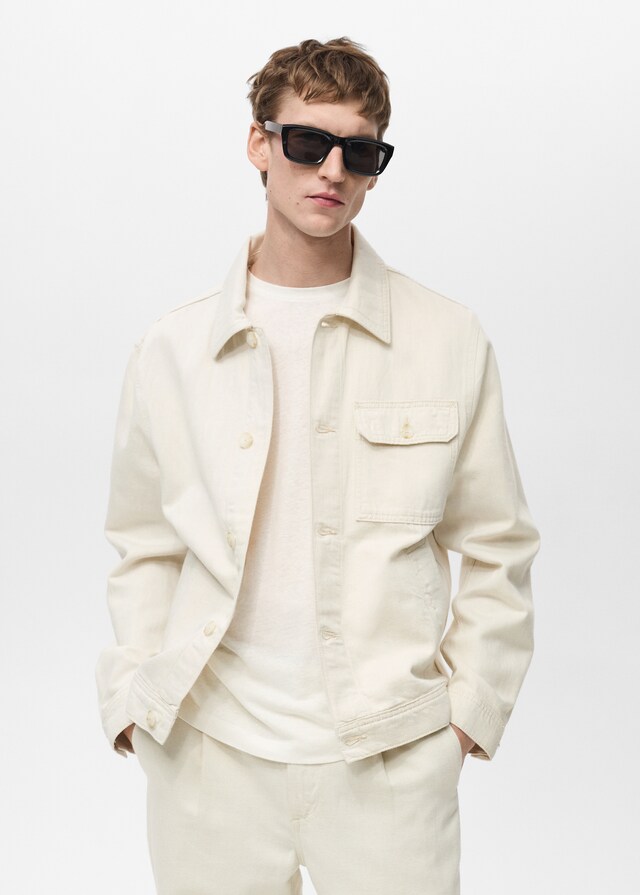 Mango Hemdjacke aus Leinen und Baumwolle mit Tasche Top Angebot