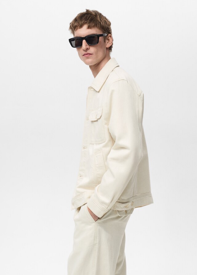 Mango Hemdjacke aus Leinen und Baumwolle mit Tasche Top Angebot