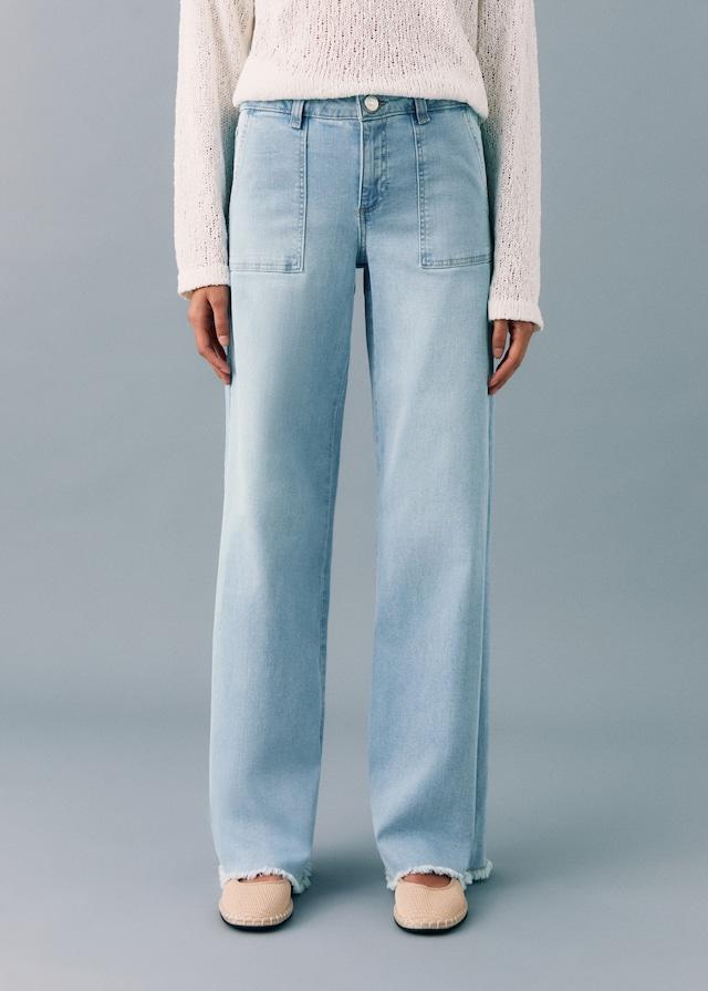 Mango Wideleg-Jeans mit ausgefranstem Saum Top Angebot
