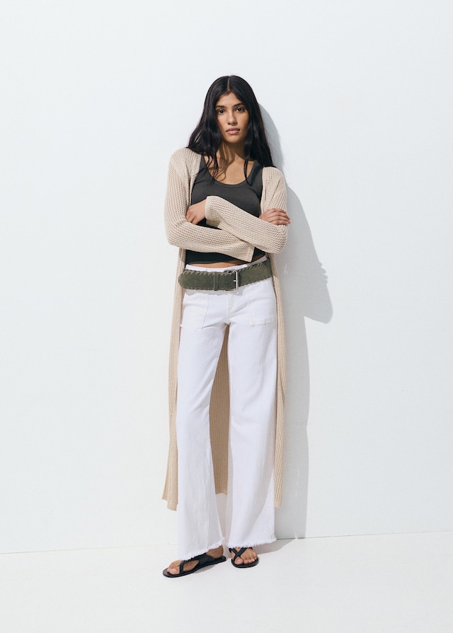 Mango Wideleg-Jeans mit ausgefranstem Saum Online Outlet