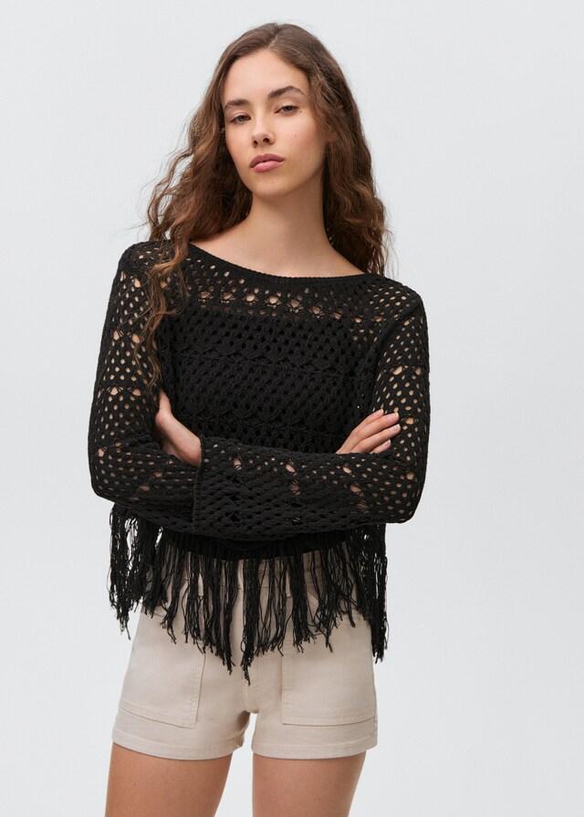 Mango Pullover mit Lochmuster und Fransendetail