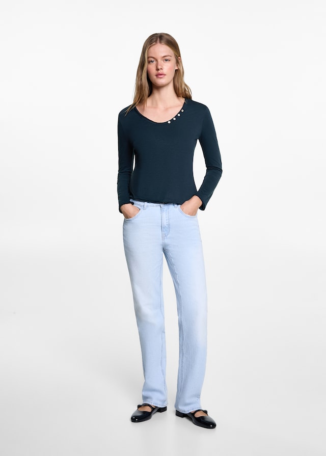 Mango Langärmliges T-Shirt mit Knöpfen Zeitlich begrenztes Angebot