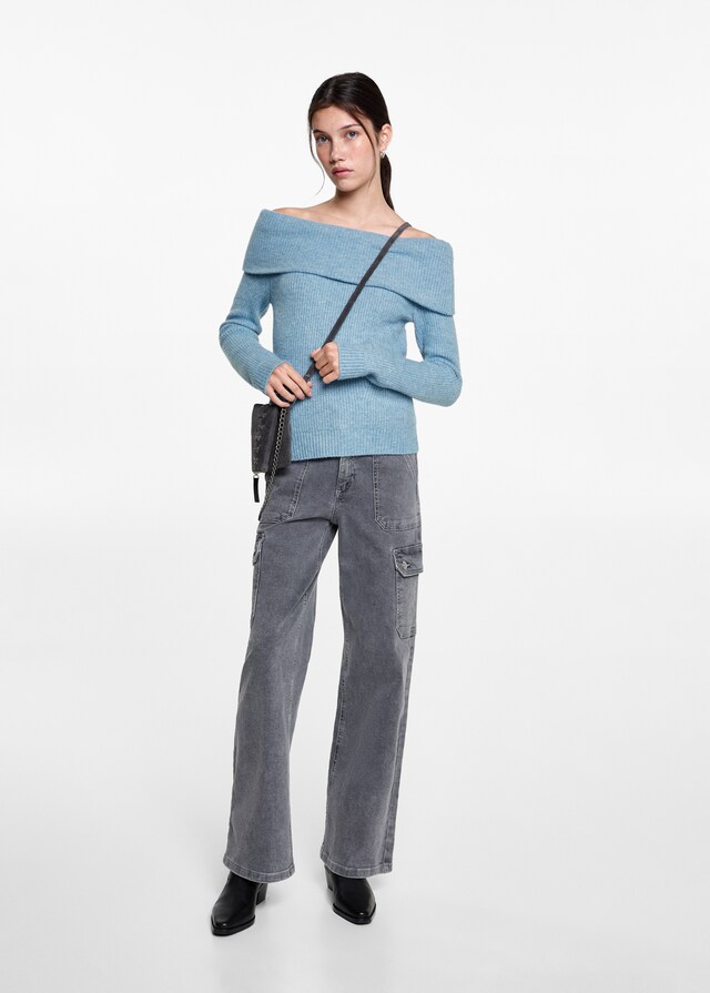 Mango Schulterfreier Strickpullover Vierteljährliche Förderung