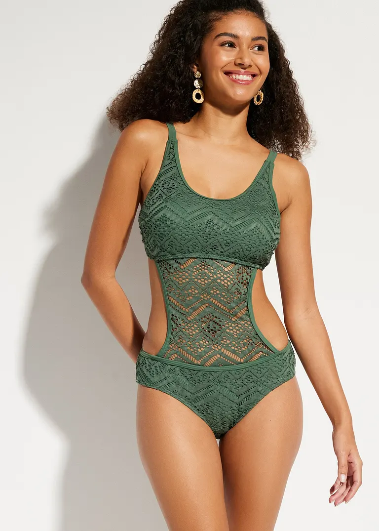 bonprix Femininer Monokini mit transparenter Spitze - grün Versandkostenfrei