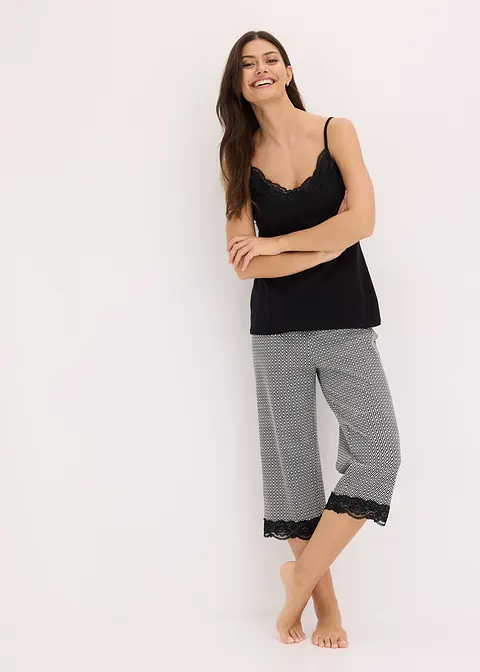 bonprix Gemütlicher Capri Pyjama mit femininer Spitze und schönem Druck Riesige Rabatte
