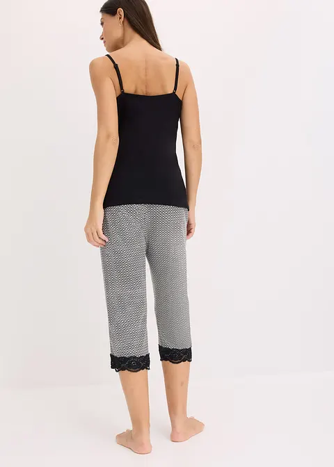 bonprix Gemütlicher Capri Pyjama mit femininer Spitze und schönem Druck Riesige Rabatte