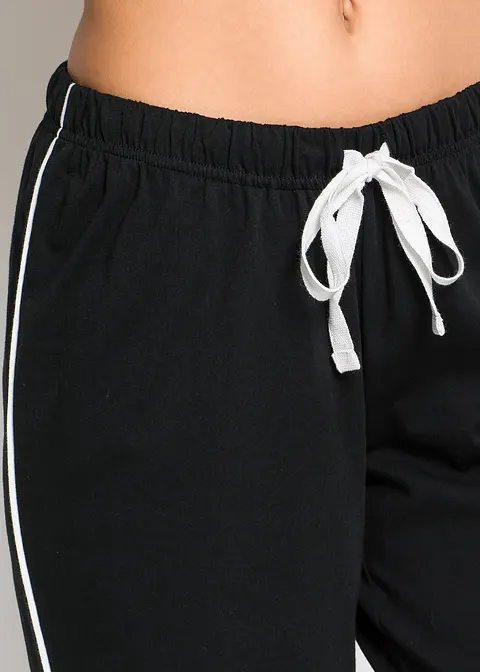 bonprix Sportlicher Capri Pyjama mit schönem Frontdruck - schwarz/weiß 50% Rabatt mit kostenlosem Versand