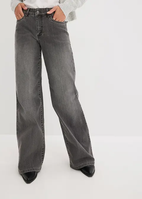 bonprix Wide Leg Jeans mit 5-Pocket-Style - grau regular Sonderangebot