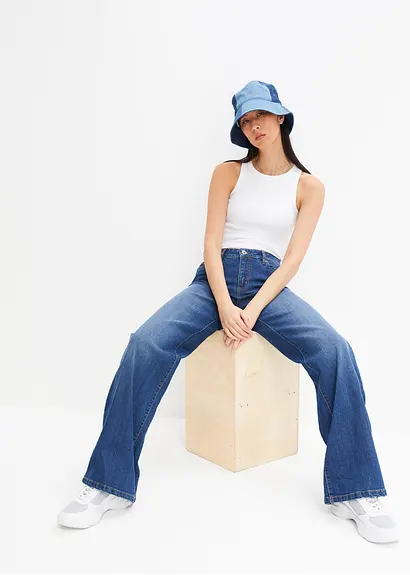 bonprix Wide Leg Jeans mit 5-Pocket-Style - blau regular Rabatt
